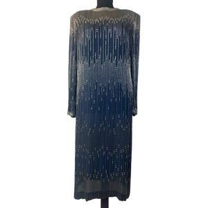 Vintage Victoria Royal Ltd Blue Beaded/Rhinestone Dress Eveningwear 60's Size 10